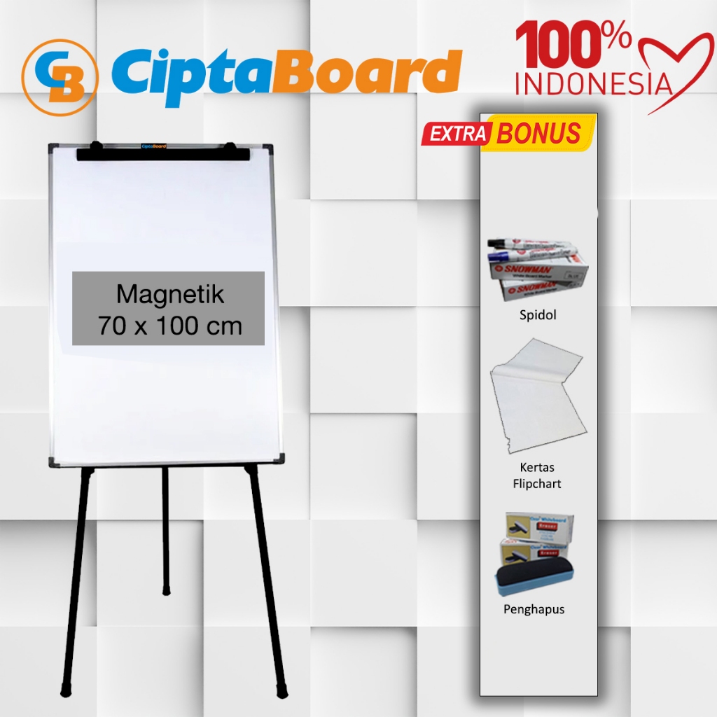 

Flip Chart / Flipchart / Whiteboard / Papan Tulis / Papan Presentasi Magnet Cipta 70 x 100 cm