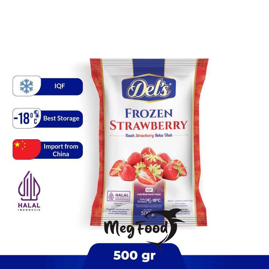 Del's Frozen Strawberry IQF / Buah Strawberry Beku IQF Premium - 500 Gr