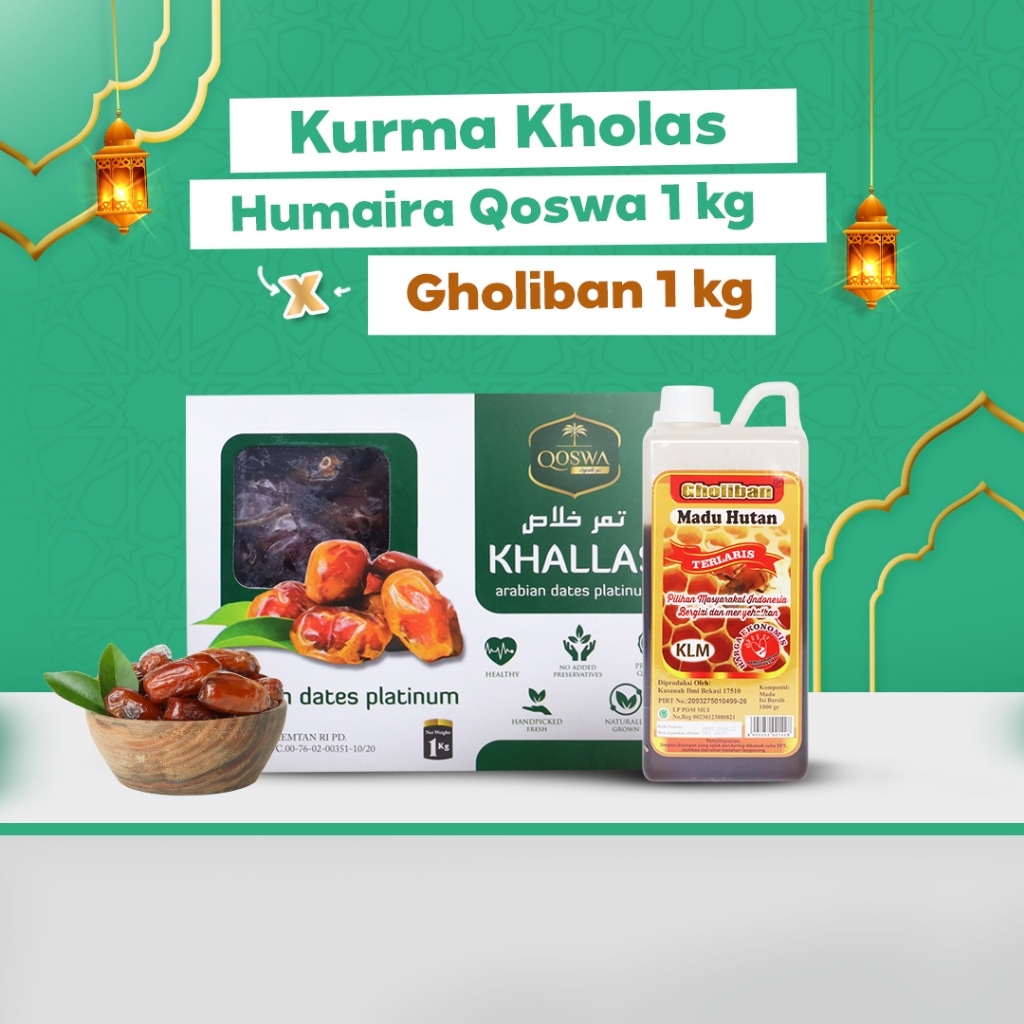 

Kurma Kholas Humaira Qoswa 1 kg x Madu Gholiban 1 kg