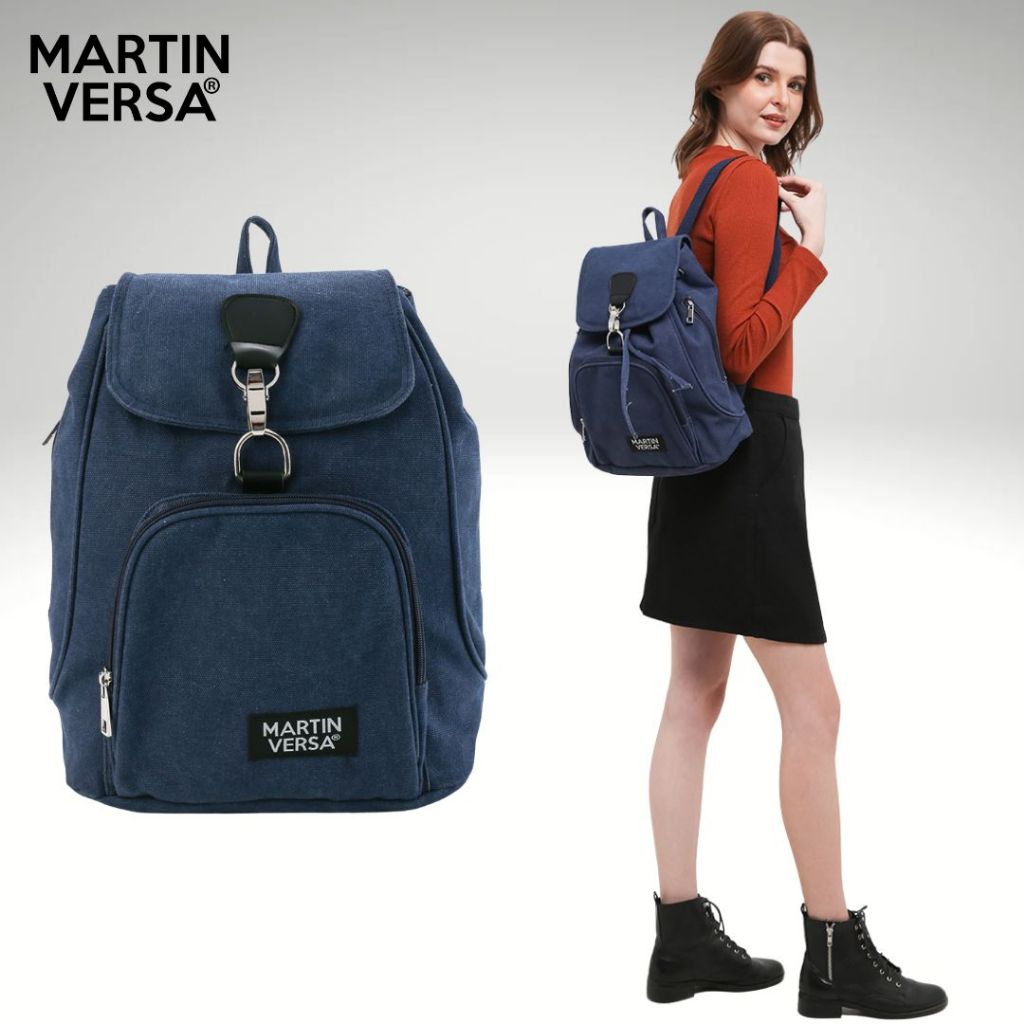 MARTIN VERSA Ransel Wanita 35 Cm Tas Main Sekolah Kuliah Woman Backpack Canvas TR5-Biru