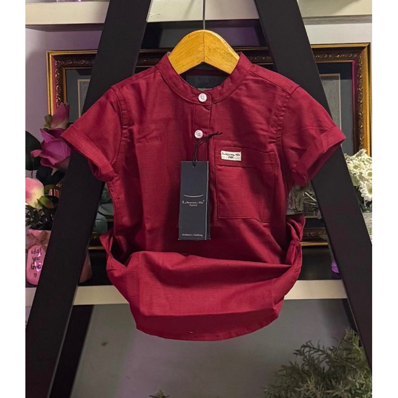 BEST SELLER KURTA ANAK LAKI-LAKI 6 BUKAN - 13 TAHUN POLOS MAROON LENGAN PENDEK BY LIBAS/kemeja anak 
