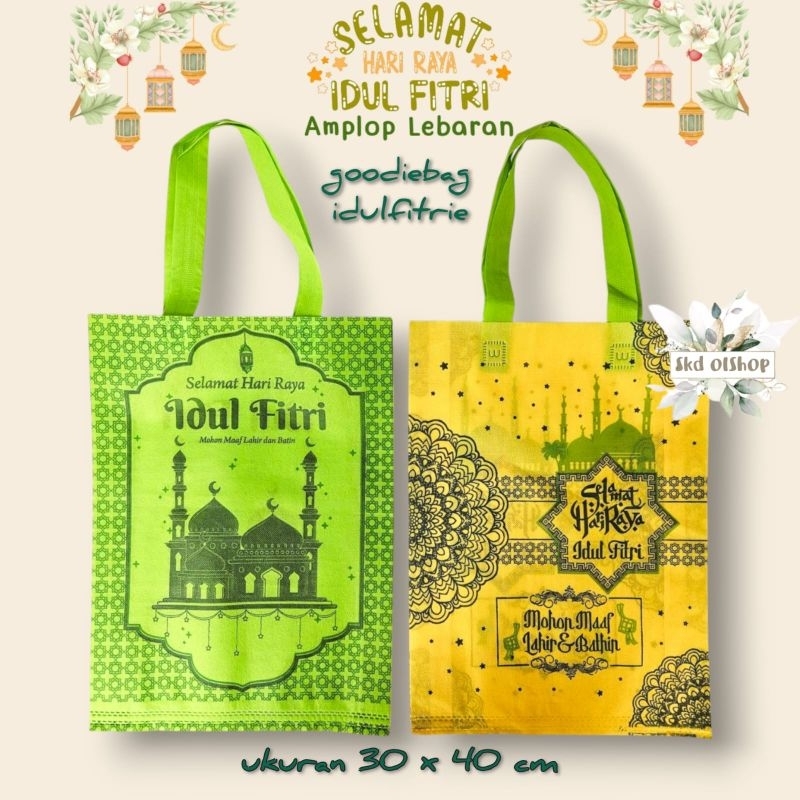 

Goodie Bag Spunbond/Tas Bingkisan EDISI IDUL FITRI LEBARAN 30x40x8 DESIGN 4 SISI isi 12 pcs