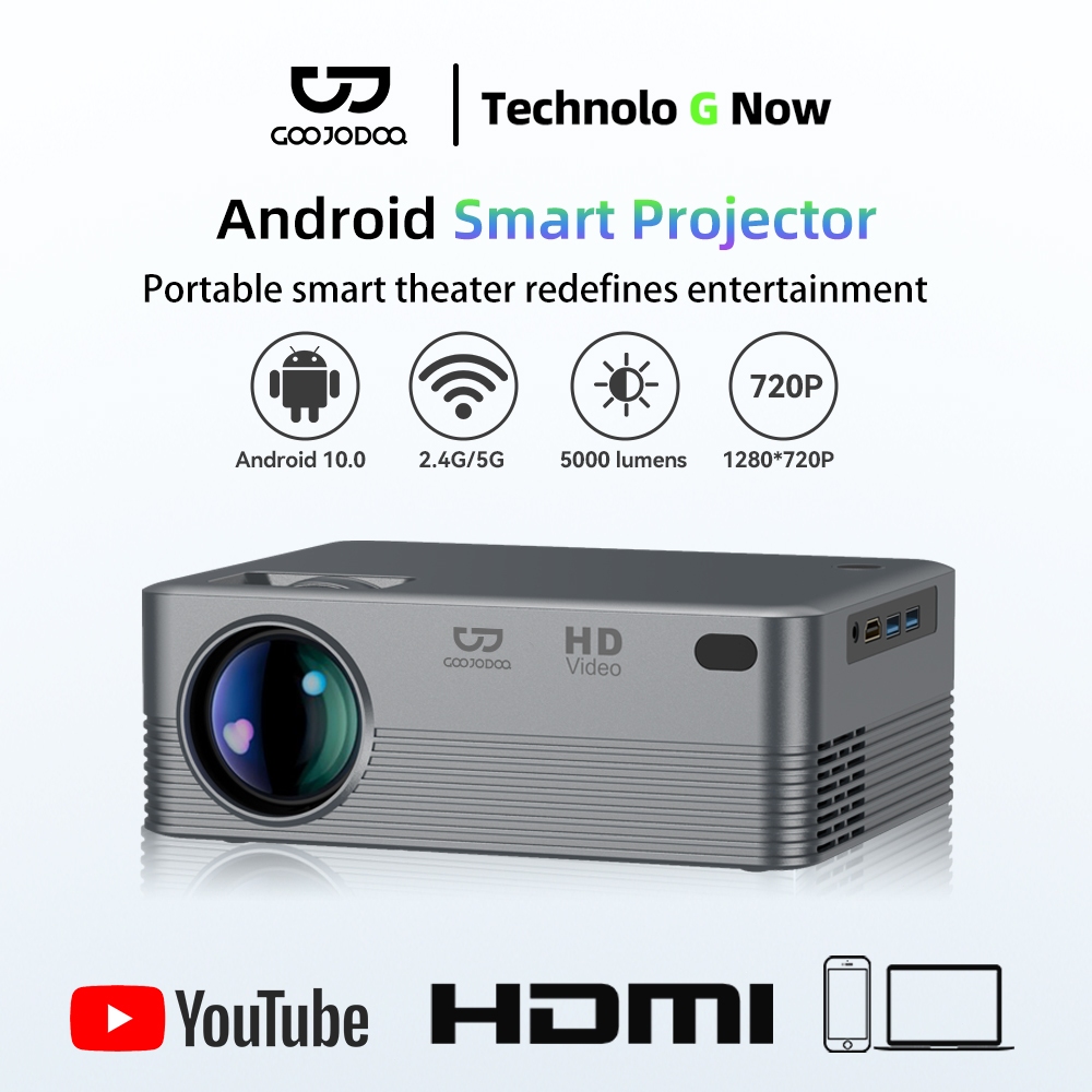 Goojodoq Proyektor 4K 1080P Wifi Bluetooth Mini Projector Android 10.0 180 Ansi Portable Home Theate
