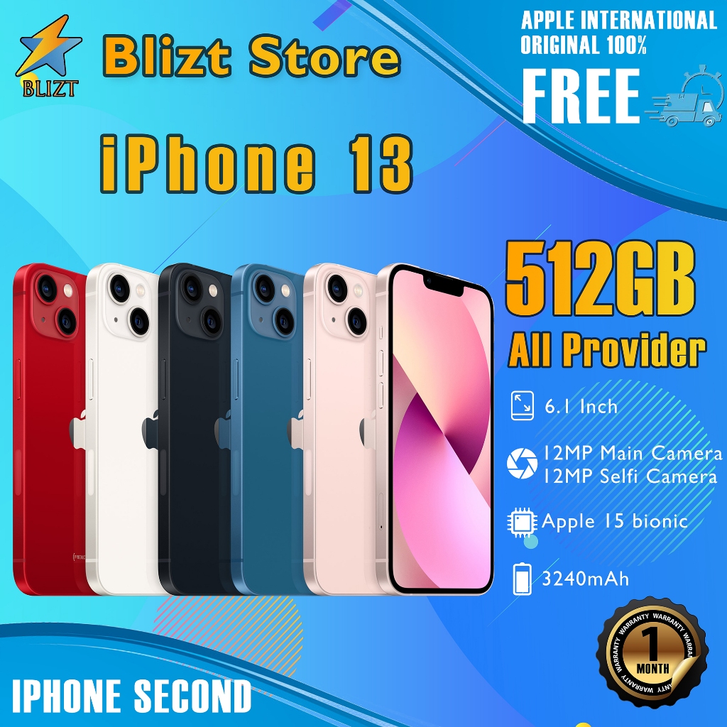 iPhone 13 512GB Second Bekas Original100% EX-INTER 6.1“OLED-Ori Fullset Mulus Like New Smartphone