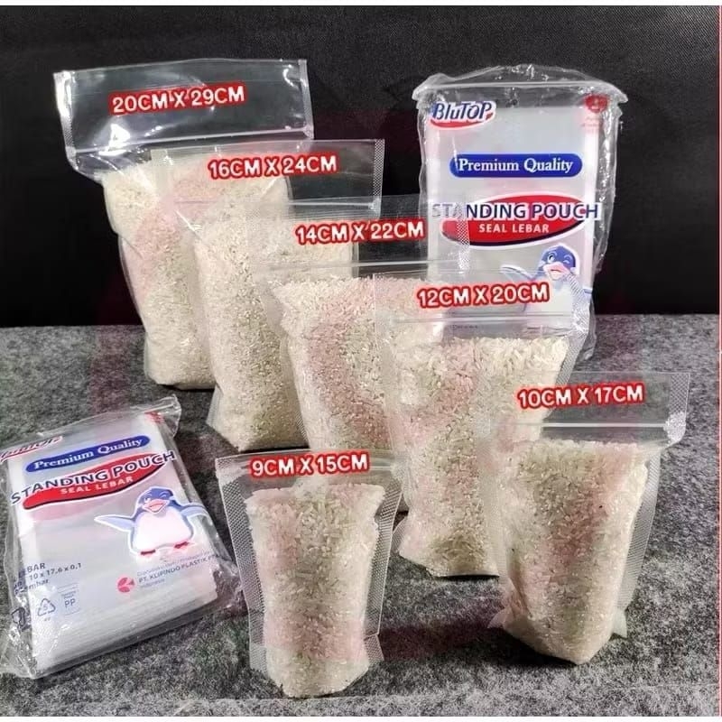 Plastik Standing Pouch semua ukuran ISI 50 9x15 , 10x17 , 12x20 , 14x22 , 16x24 , 16x32 , 20x29 Plas