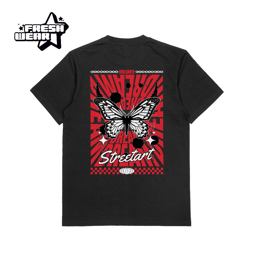 T-Shirt 24s Baju Lengan Pendek Unisex Kaos Distro Dreamer Butterfly Streetwear