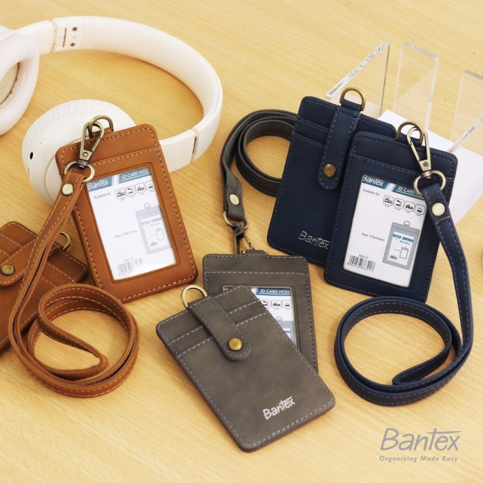 

Bantex Leather Name Tag / ID Card Holder Button Kulit Sintetis Lanyard Tali # 8883