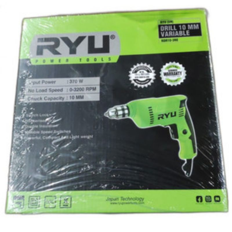 Ryu mesin bor tangan Listrik 10mm Bolak Balik variable speed RDR 10-3RE Free 1 set areng carbonbrus 