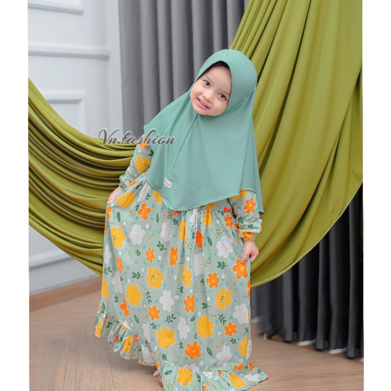 Little - Syakila Gamis Anak perempuan Rayon Premium 3-8 Tahun Set Gamis