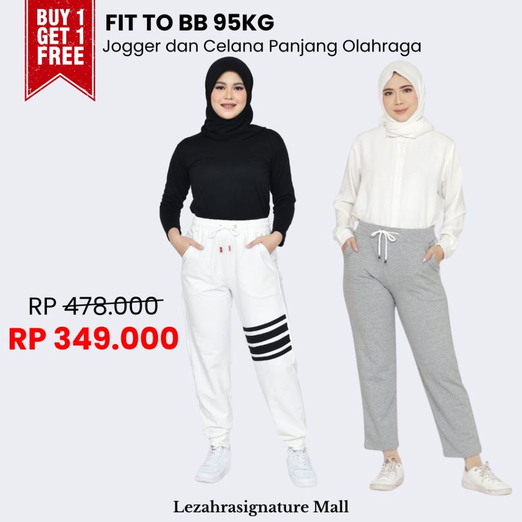 BUY 1 GET 1 Celana Olahraga Panjang Serap Keringat Pinggang Karet Elastis Jumbo Lezahrasignature Jog
