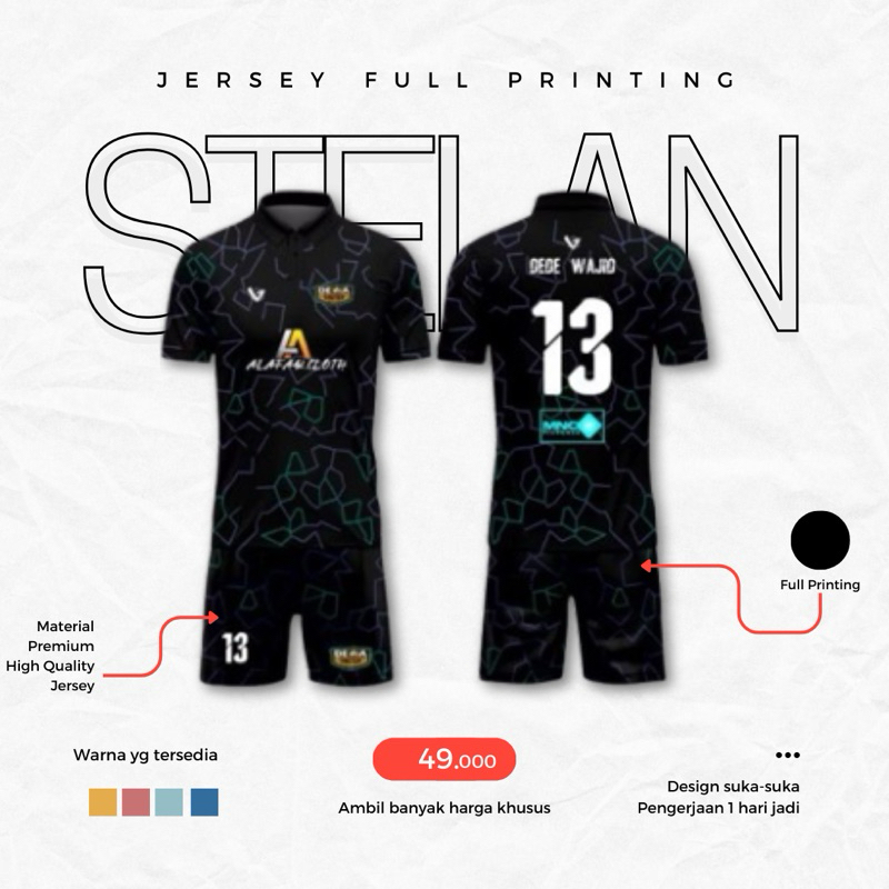 Kaos Setelan Futsal Dewasa | Gratis Nama dan Nomor Punggung | Baju Bola Sablon | Baju Futsal Sablon 