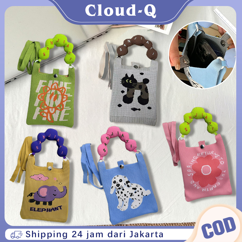 Tas HP Rajut Selempang Wanita Knitted Mini Sling Bag Tas Selempang Rajut Korean Style Tas Rajut