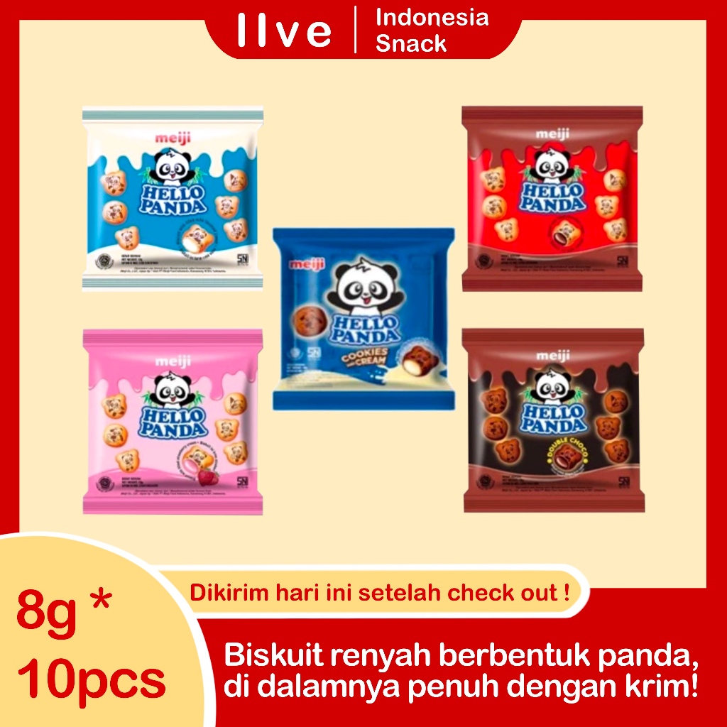 

Hello Panda 8g x 10pcs Rasa Susu Stroberi Cokelat Double Cokelat Cookies&Cream