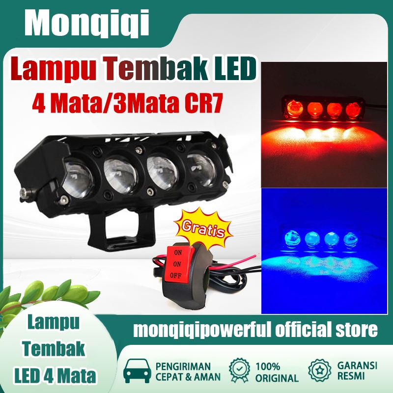 Monqiqi Lampu LED Motor Lampu Tembak LED 4 Mata/3Mata CR7 Series Original Dengan Topi Premium Full A