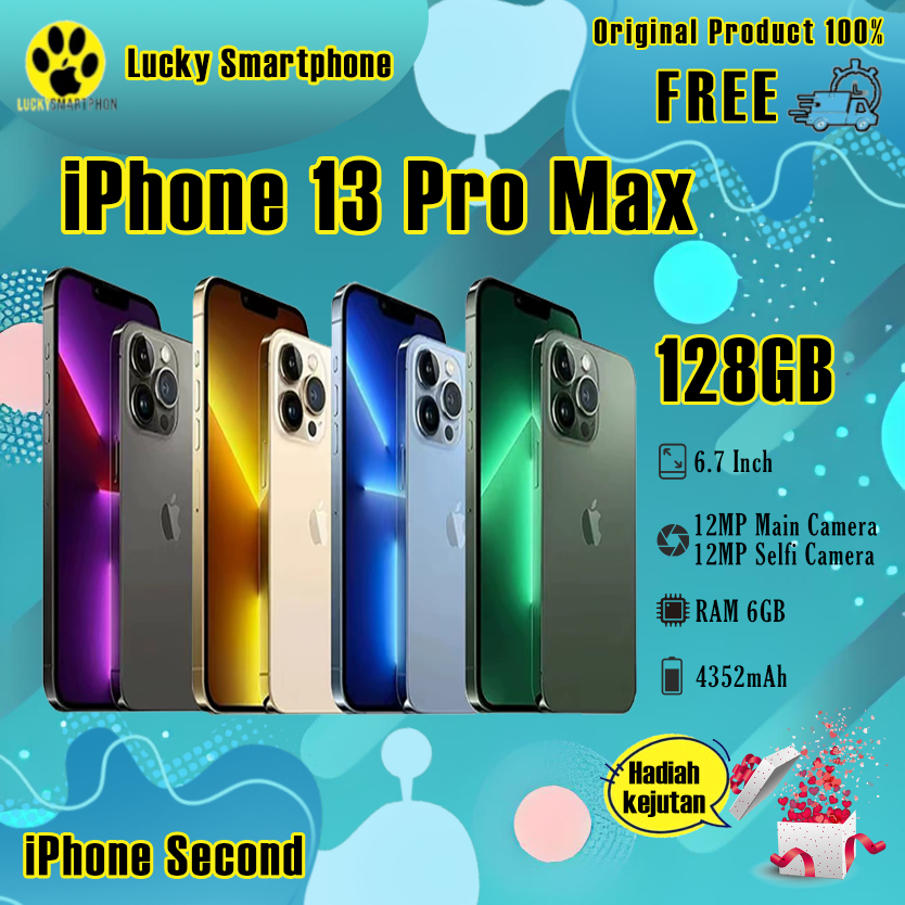 iPhone 13 Pro Max 128GB Second/Bekas Original100% 6.7"OLED-Ori Fullset Mulus Phone 3utools All Green