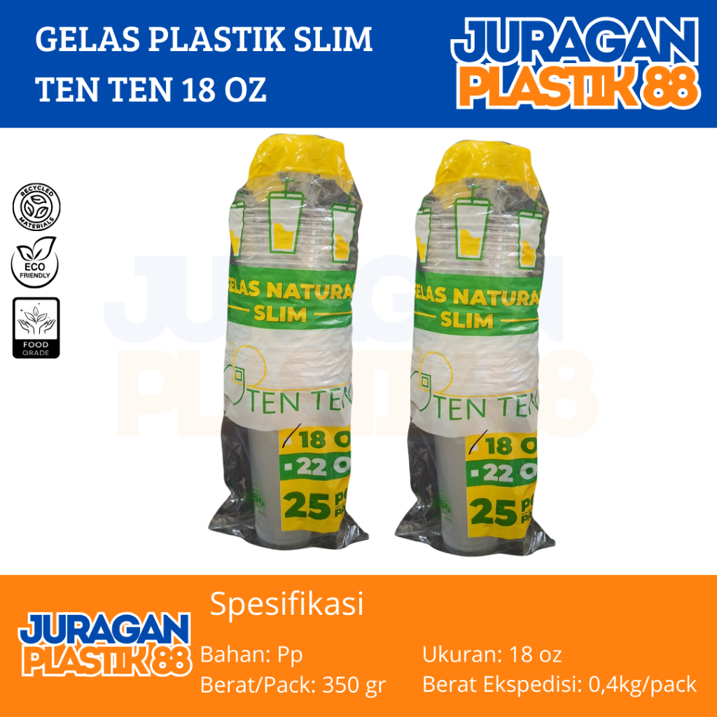 Gelas Plastik Datar Bening TenTen 18oz Isi 50pcs | Cup Plastik Minuman 18 oz