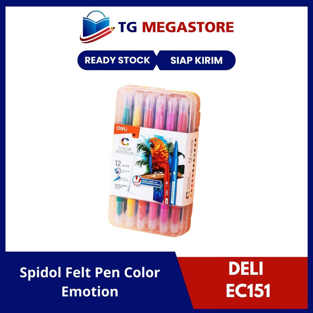 

Spidol Felt Pen Deli Color Emotion 2 Tip 12 Warna - EC151-12