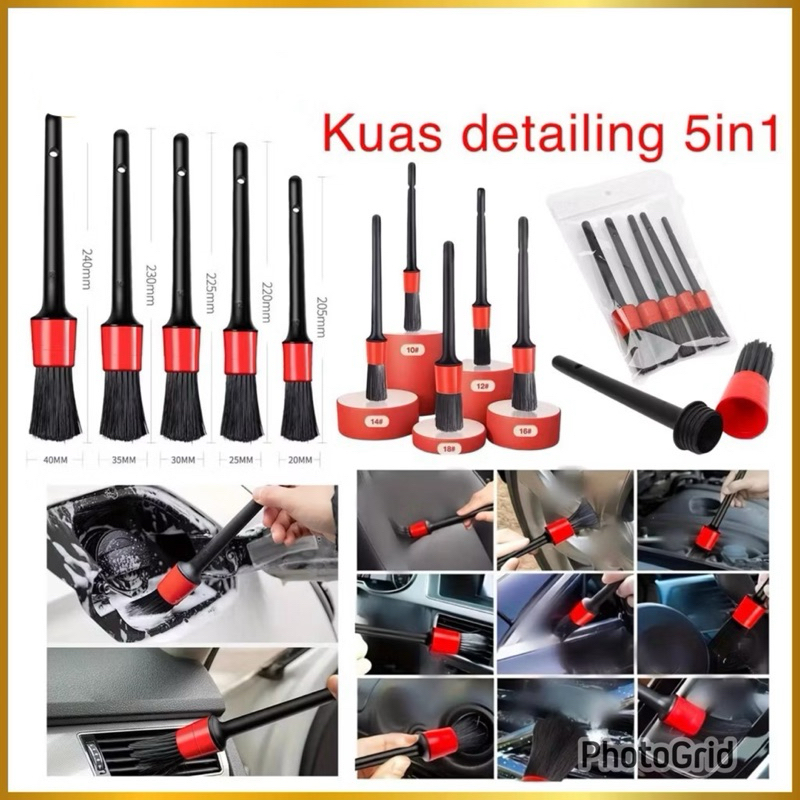 Kuas Detailing Set 5in1 Kuas Sikat Pembersih Sela Interior Mobil Detailing Brush Set