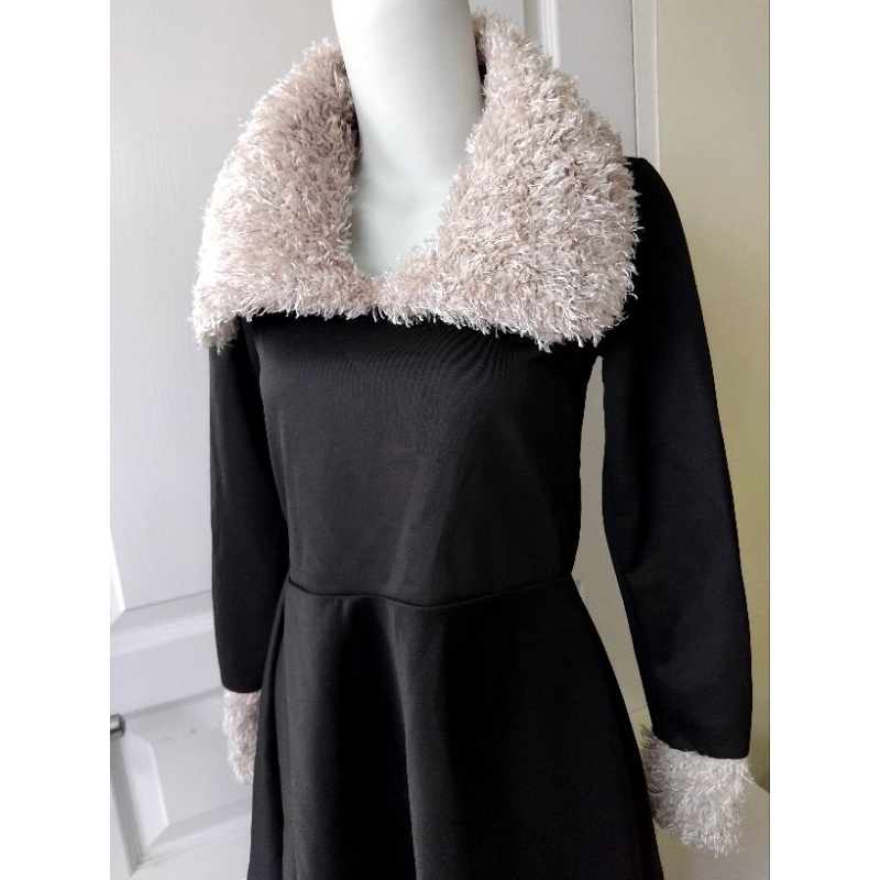 DRESS KOREA hitam lengan panjang Baju Korea Musim Dingin