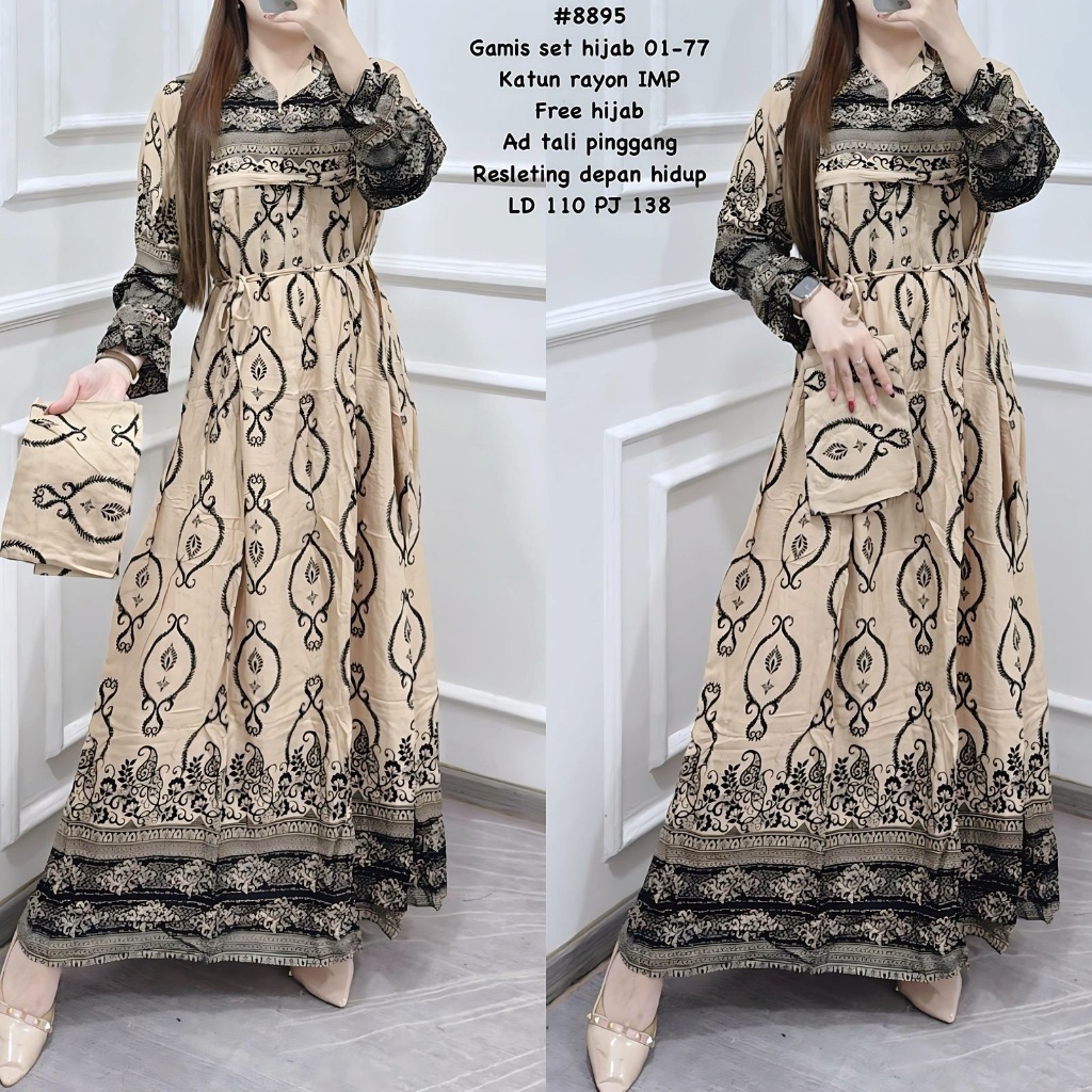 Gamis Pakaian Mulsim Wanita FREE HIJAB COD #V8895