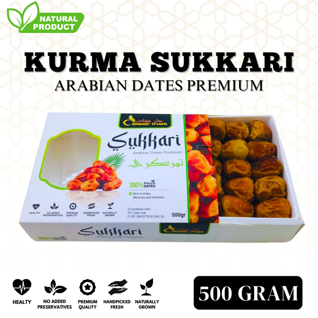 

Sukkari Arabian Dates Premium 500 Gram DAAR INAT / Sukari Premium sukari almadinah / Kurma Basah