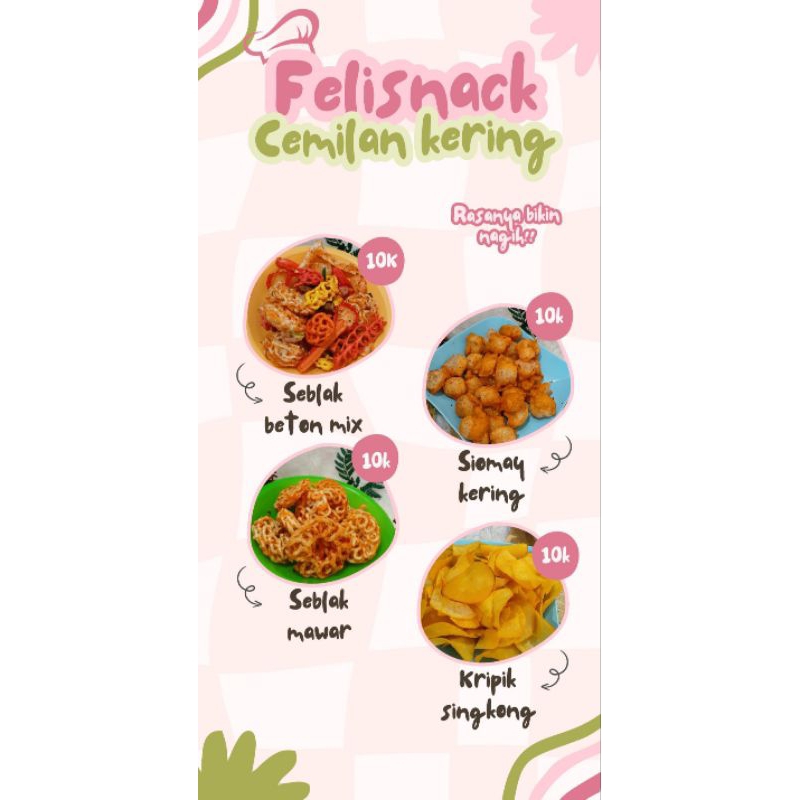 

Felisnack~Cemilan kering,gurih,pedas,manis