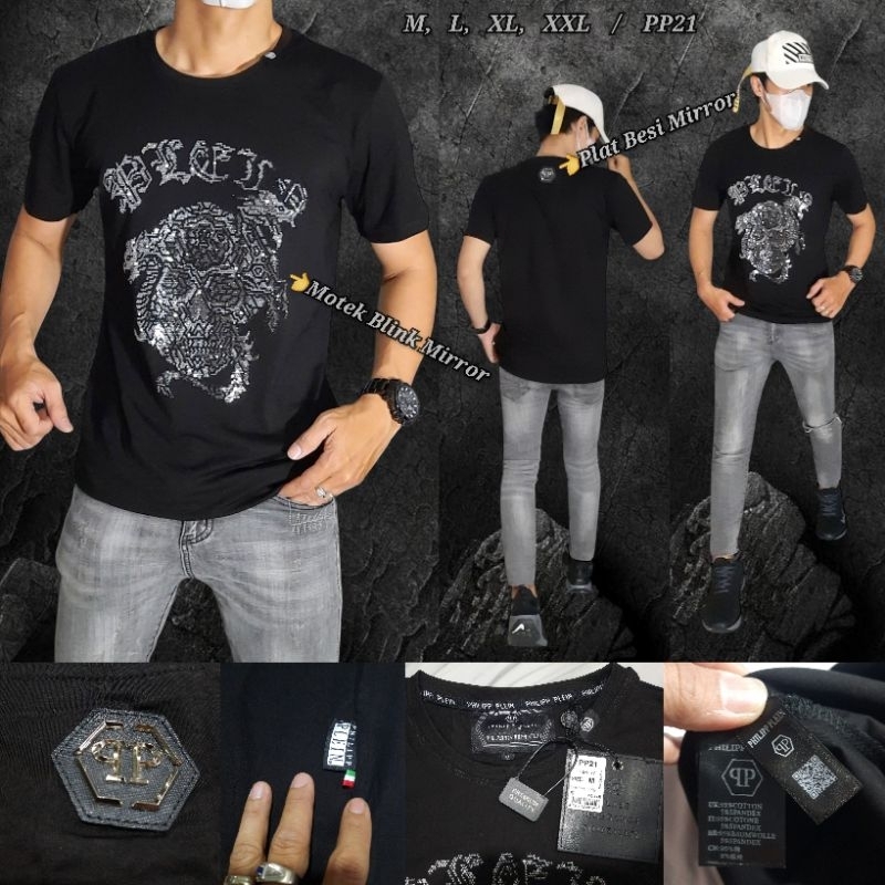 kaos pria unisex Kaos t shiirt / kaos Phillip Plein Mirror import PP21 / Realpict jamin sesuai gamba