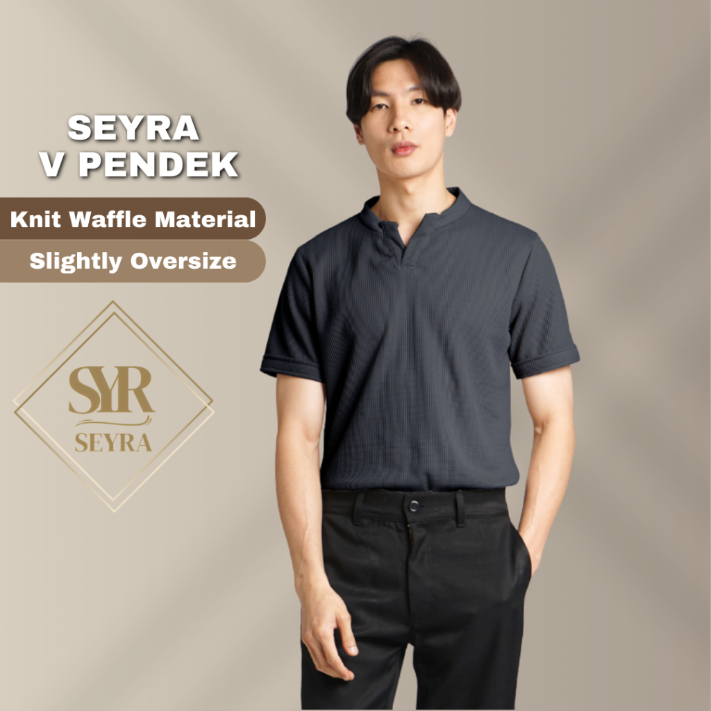 Seyra - Kaos tshirt lengan pendek pria kerah v neck bahan uniqlo waffle knit