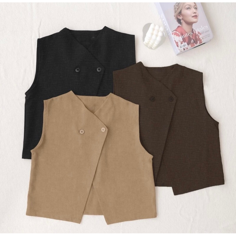 NUNA VEST - VEST BASIC WANITA - VEST LINEN ATASAN WANITA CROP