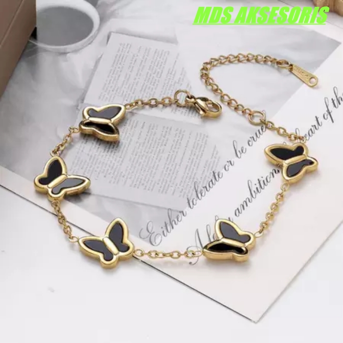 Gelang rantai titanium Kupu kupu Hitam Terbaru - Gelang Wanita Bisa COD Model Rantai Kupu Hitam