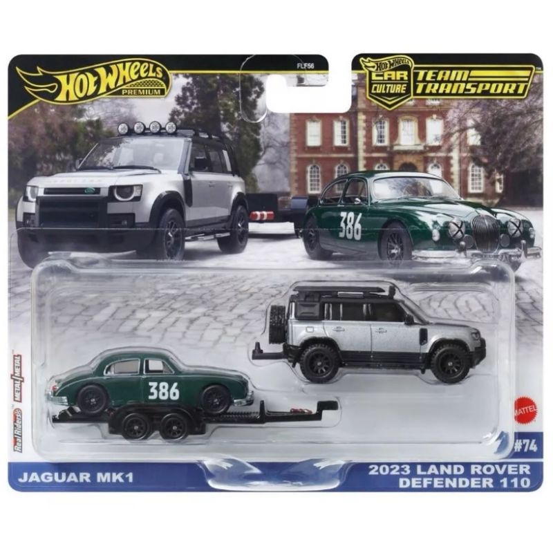 Hot wheels premium jaguar mk1 and land Rover defender 110 team transport original