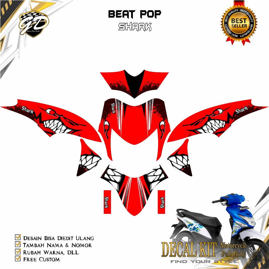 Decal Beat pop Full Body Stiker Decal Beat Pop Full Body Shark