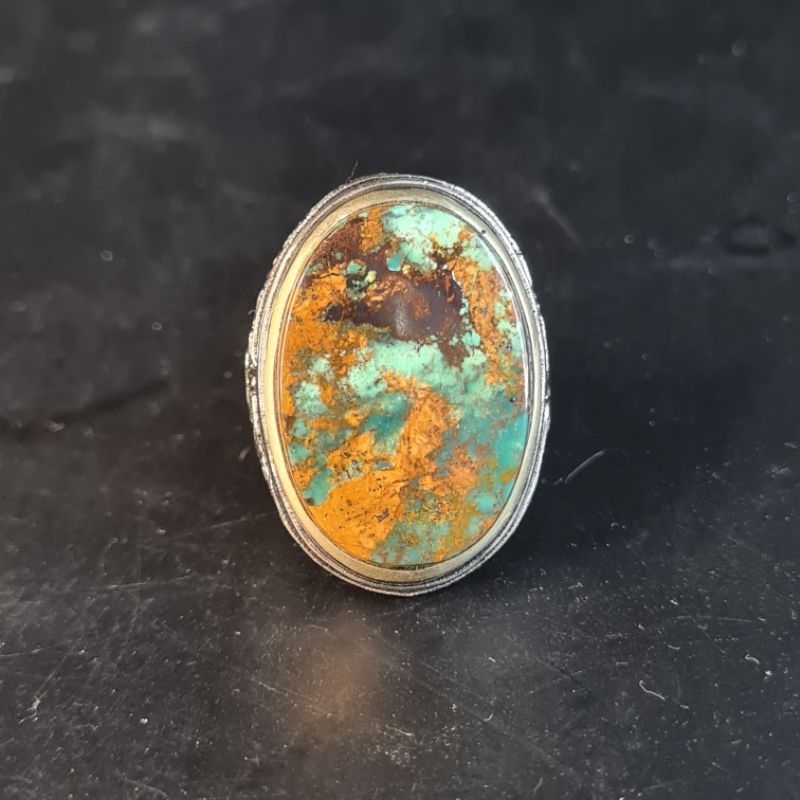 Jumbo Istimewa Pirus Persia Motif Bacan Kembang Ring Naga 28x20x8 mm