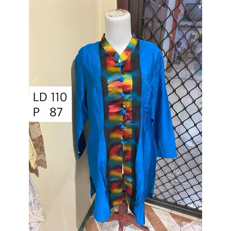 Semi Kebaya Wanita Kerah Shanghai Jumbo Tunik Biru Kebaya Kondangan Wisuda - preloved