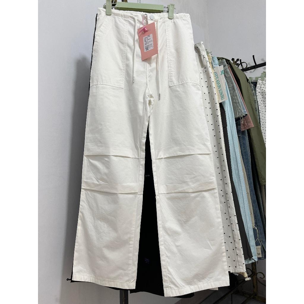 【Luck wanita】Putih Cargo Pants Celana Panjang Wantia Highwaist Korea