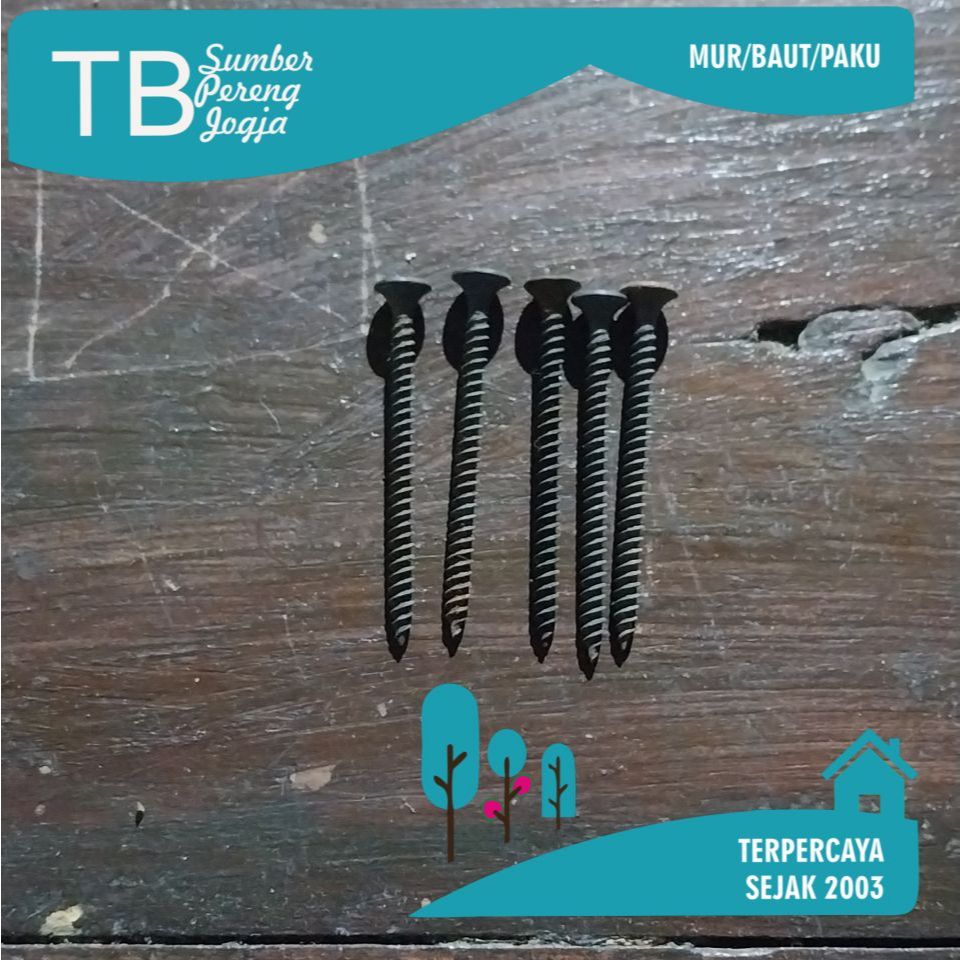 Sekrup GRC Gypsum Kalsi board Plafon Hitam 6 x 2 Inch Panjang 5 Cm Obeng Plus (harga 5 Pcs)