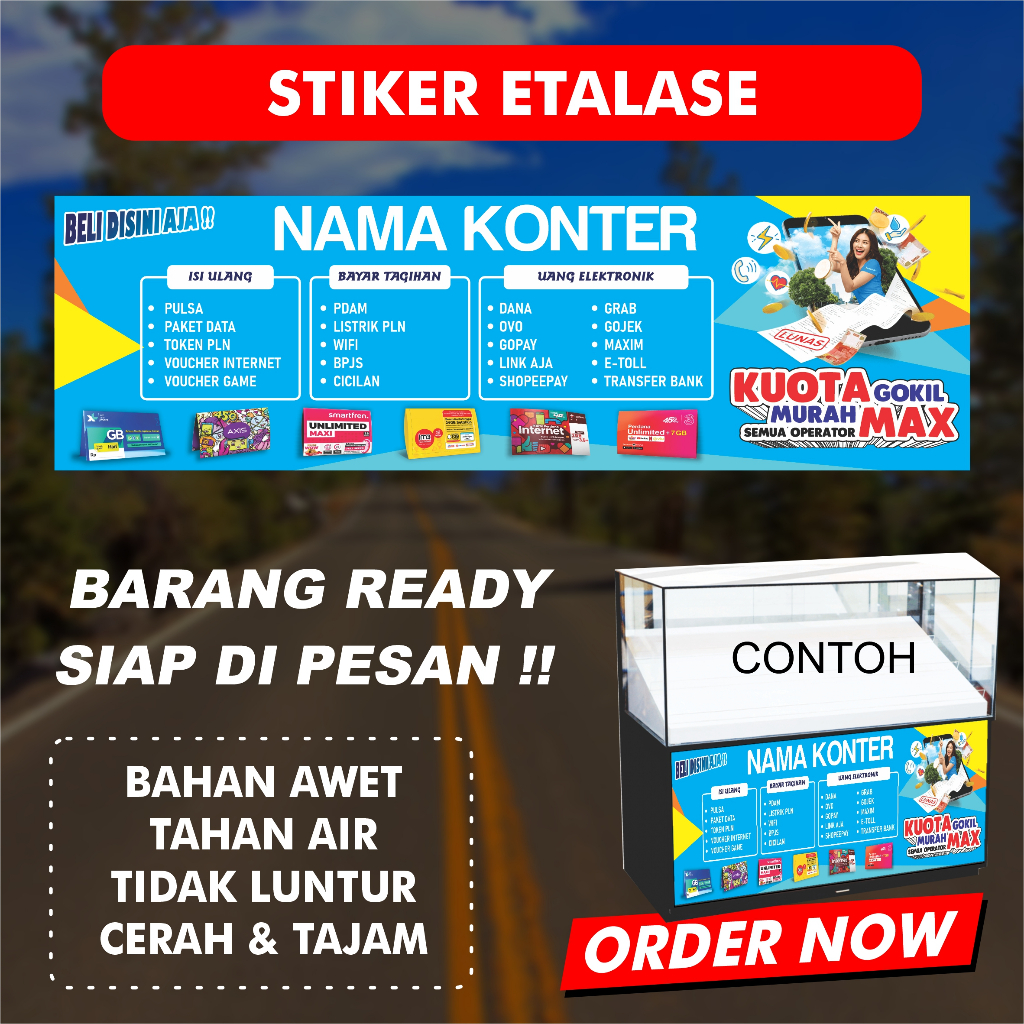 

Stiker Etalase Bahan Vinyl Tahan Air Bahan Awet Anti Luntur