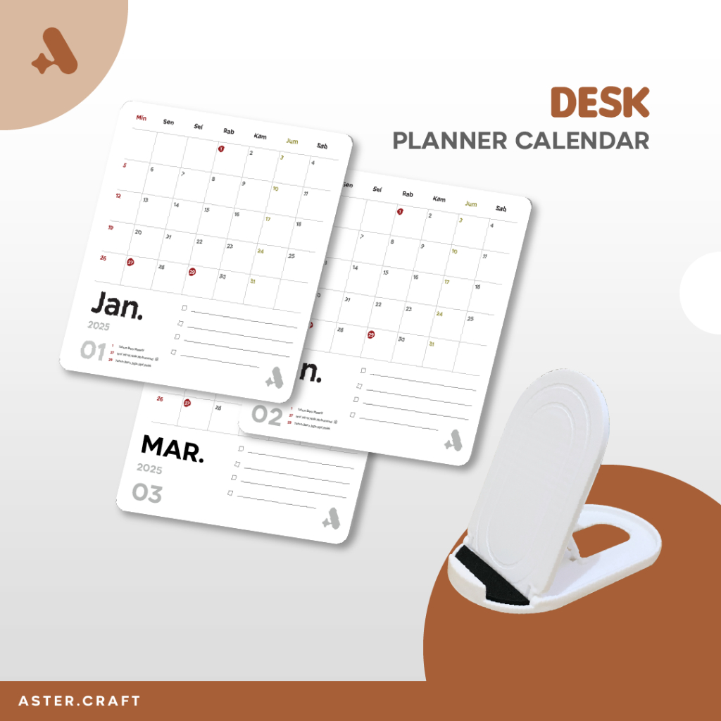 

Aster. Kalender meja 2025 aesthetic | kalender duduk | calendar planner desk | kalender planner 2025