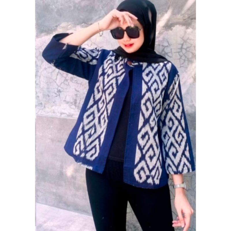 Outer batik wanita Blazer tenun lengan panjang Atasan wanita