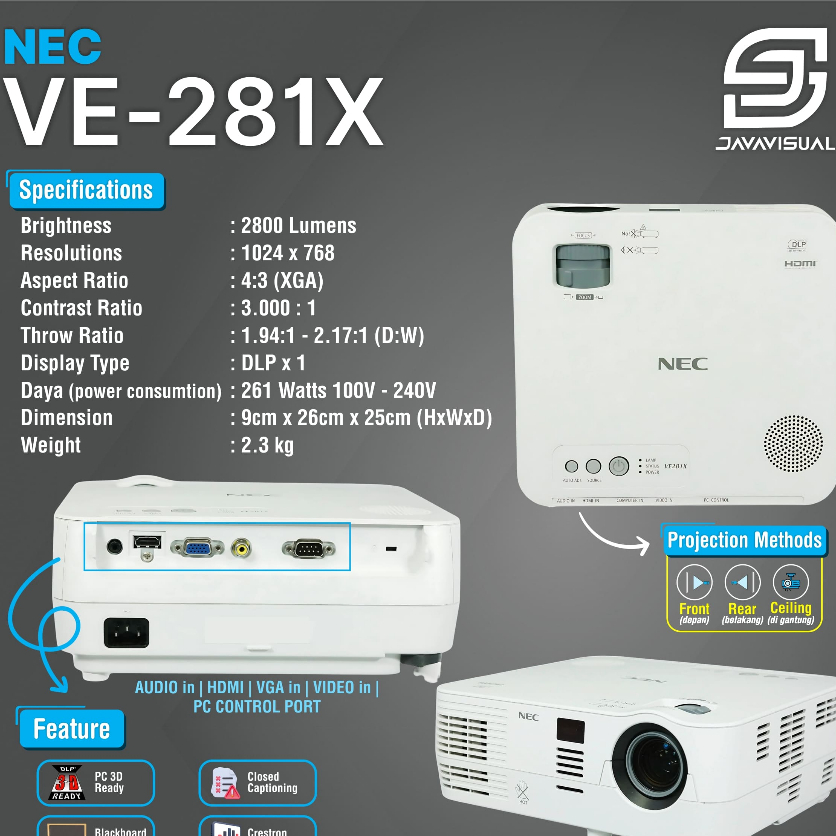 [JaVis] Proyektor NEC VE281G SVGA 2800 LUMENS DLP HDMI - Proyektor Second