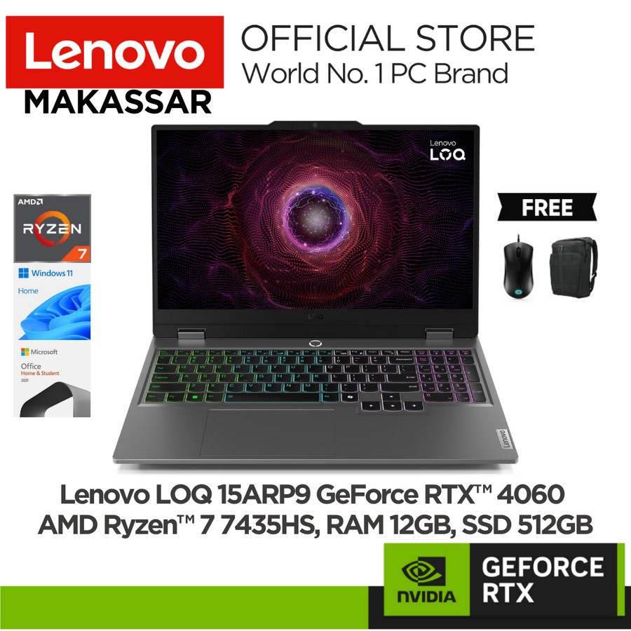 Lenovo LOQ 15ARP9 Ryzen 7 RAM 12GB SSD 512GB RTX 4060-8GB (83JC001YID)