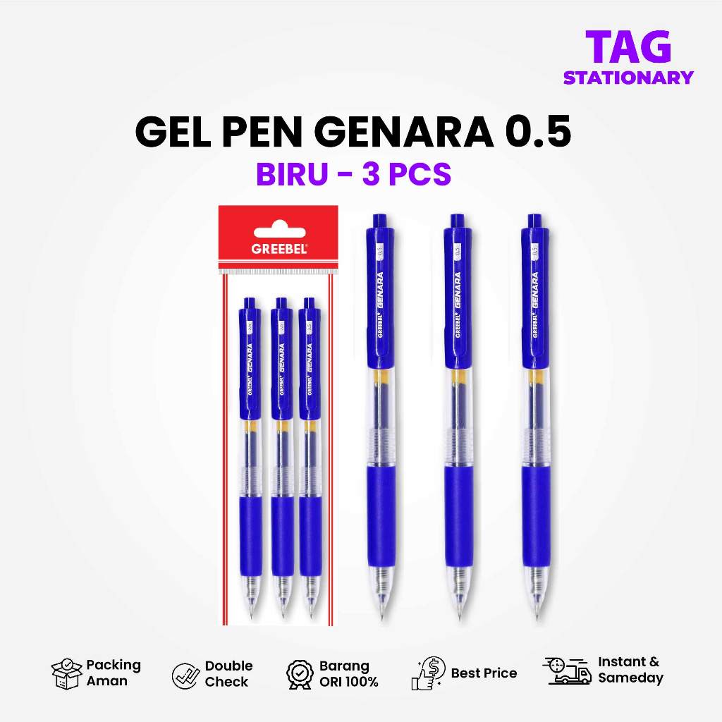 

GREEBEL PULPEN GEL / GEL PEN GP-508 GENARA Biru 0.5 (3PCS/SET) / Ballpen Bolpoin Bolpen Cetek