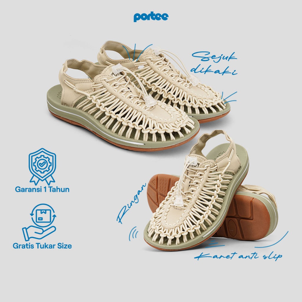 Sandal Pria Portee Goods Loom Sandal Beige Sandal Outdoor Sandal Gunung Sandal Traveling