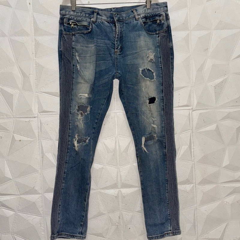 BALMAIN Ripped Side Biker Jeans