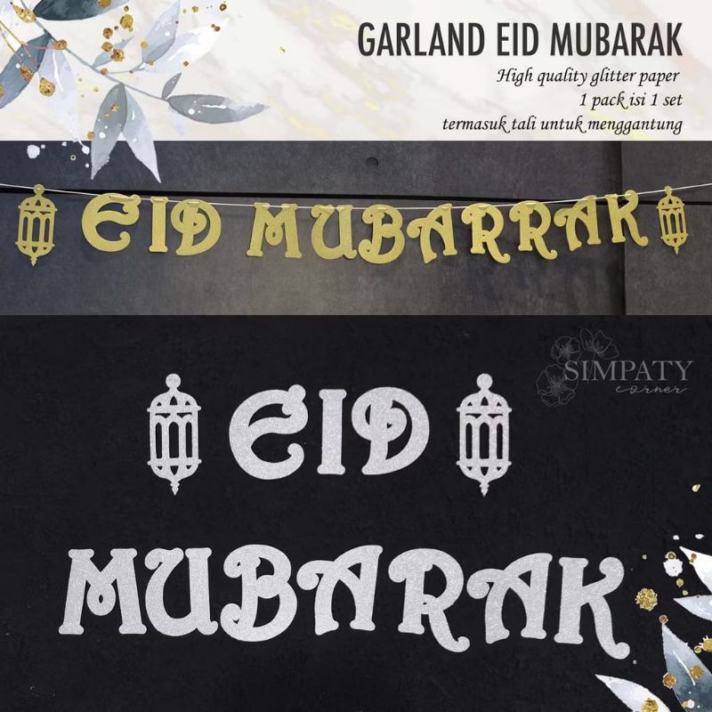 Garland Eid Mubarak Glitter | Banner Eid Mubarak Terbaru