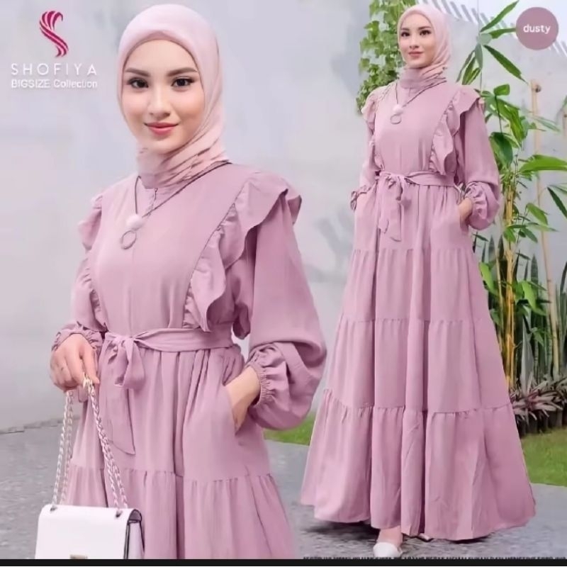 SALE Gamis Ayunda Dress Crinkle Airflow Premium Rempel Busui Tali Pinggang/ Gamis Nafisa Maxy Set 2 