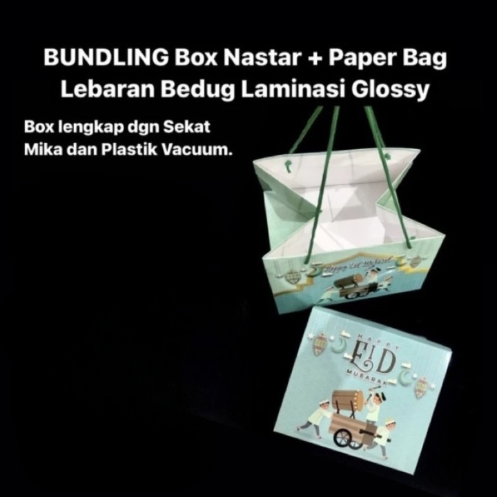 

3 Pcs Bundling Box Nastar Plus Paperbag Lebaran Laminasi Glossy Motif Bedug Sekat 30