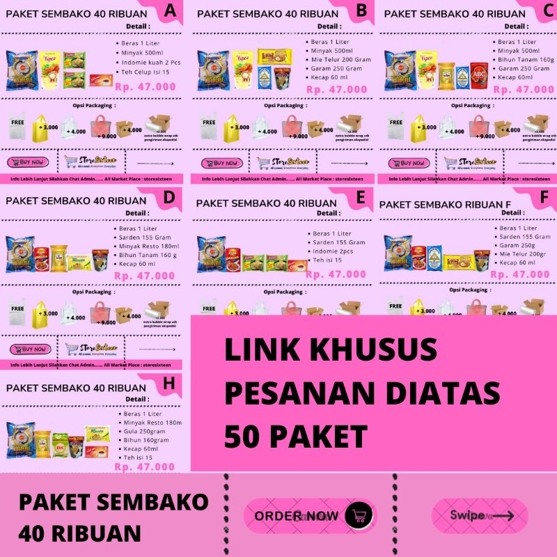 (50 Paket) Paket Sembako 40 Ribuan Minimal Order 50 Pcs