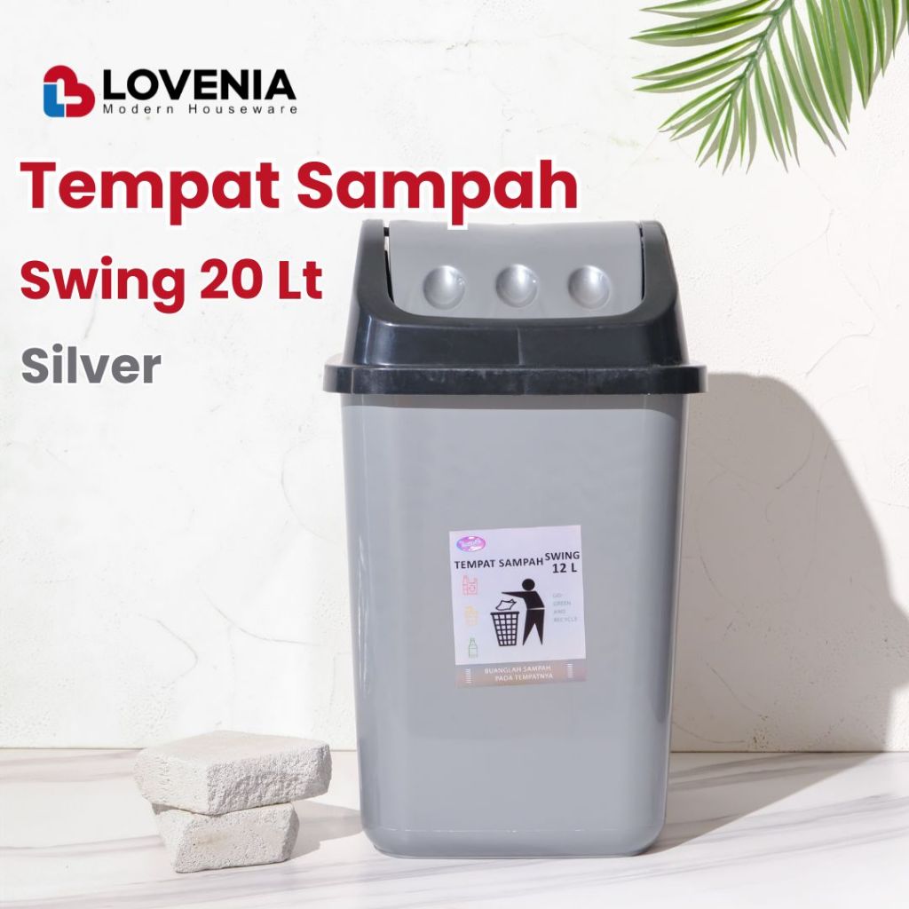Lovenia Tempat Sampah Tutup SWING Silver 20 Liter Tong Sampah Dapur Goyang