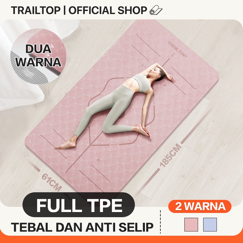 TrailTop Matras Yoga Premium TPE Yoga Mat Anti Slip Matras Olahraga Tebal 6/8 mm